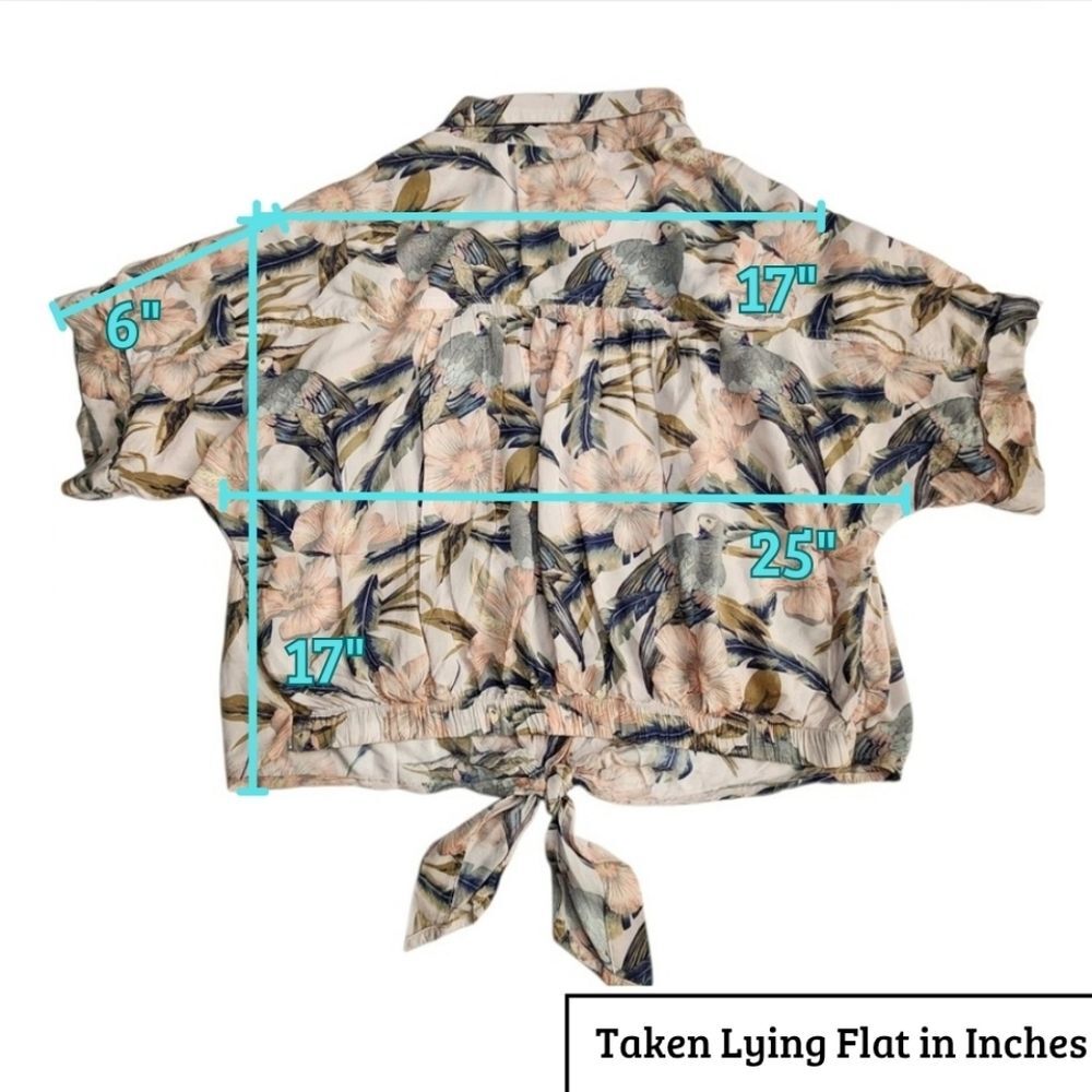 American Eagle Women's Floral Crop Tops Size M Button Down Oversized Fit Blouse - Picture 11 of 12